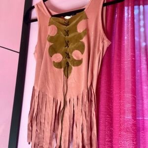 Urban Outfitters Pink/Brown Western Faux Suede Fringe Blouse Women’s Small